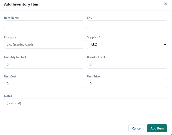 Inventory item detail view