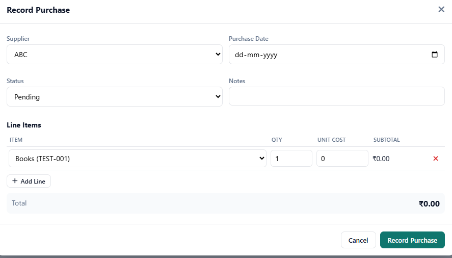 Recording a purchase, which updates inventory automatically