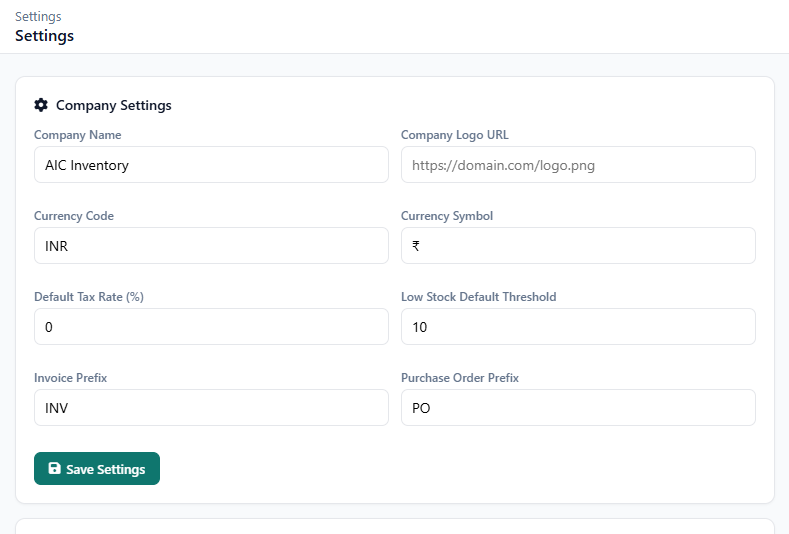 Account-level settings screen